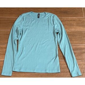American Giant Womens Ribbed Long Sleeve Top Teal Blue Cotton Modal Size M USA